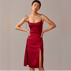 J. Crew Anna October Side Slit Dress Size 10 Vivid Burgundy NWT